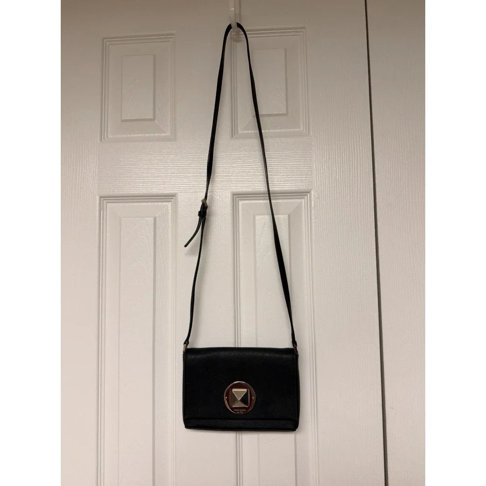 Kate Spade Newbury Lane Sally Crossbody Black Saffiano Leather Gold Lock